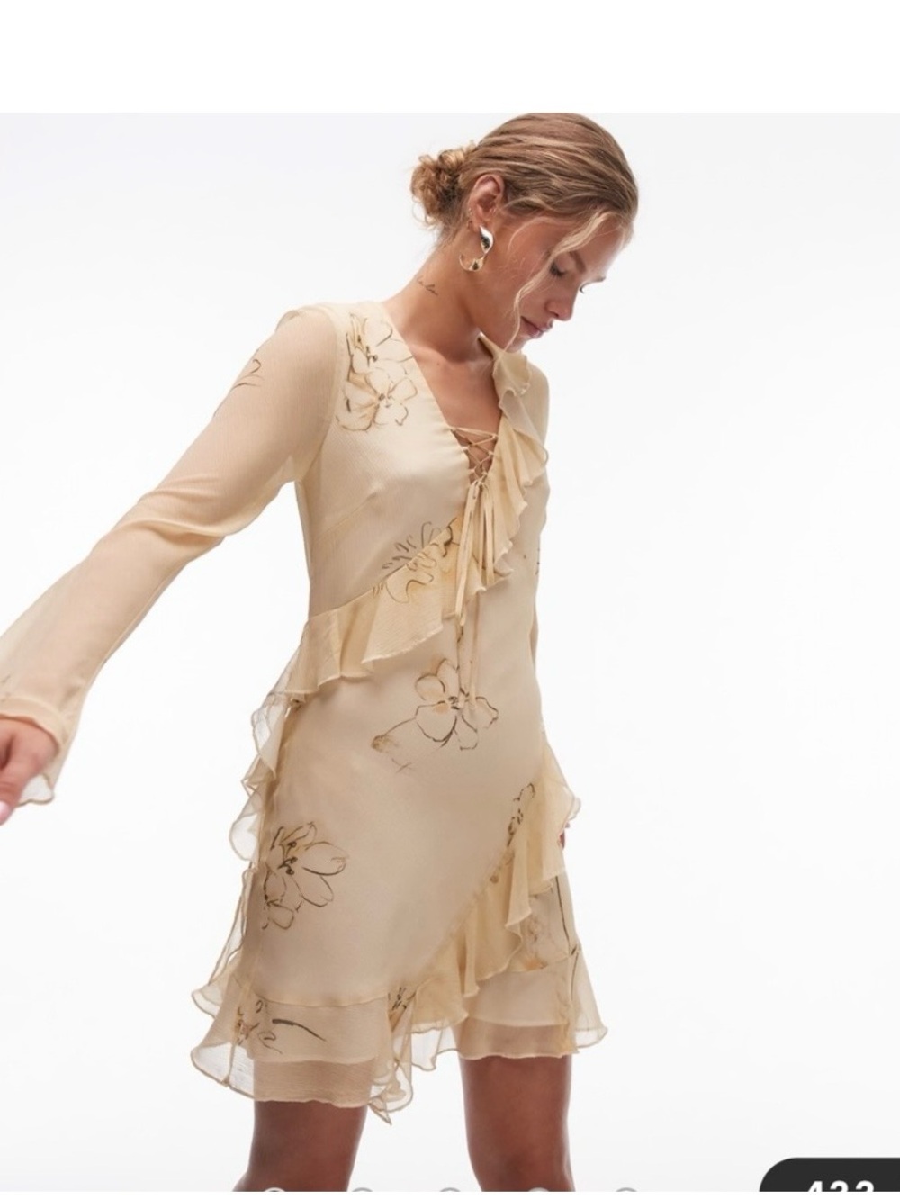 Topshop Cream Floral Ruffle Lace-Up Mini Dress size 16